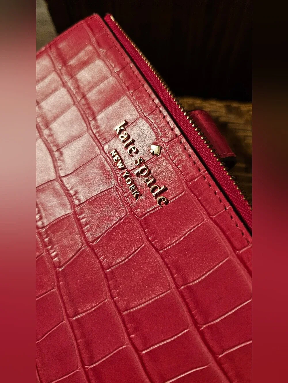 Kate Spade Croc Embossee Pink Leather Wallet EUC